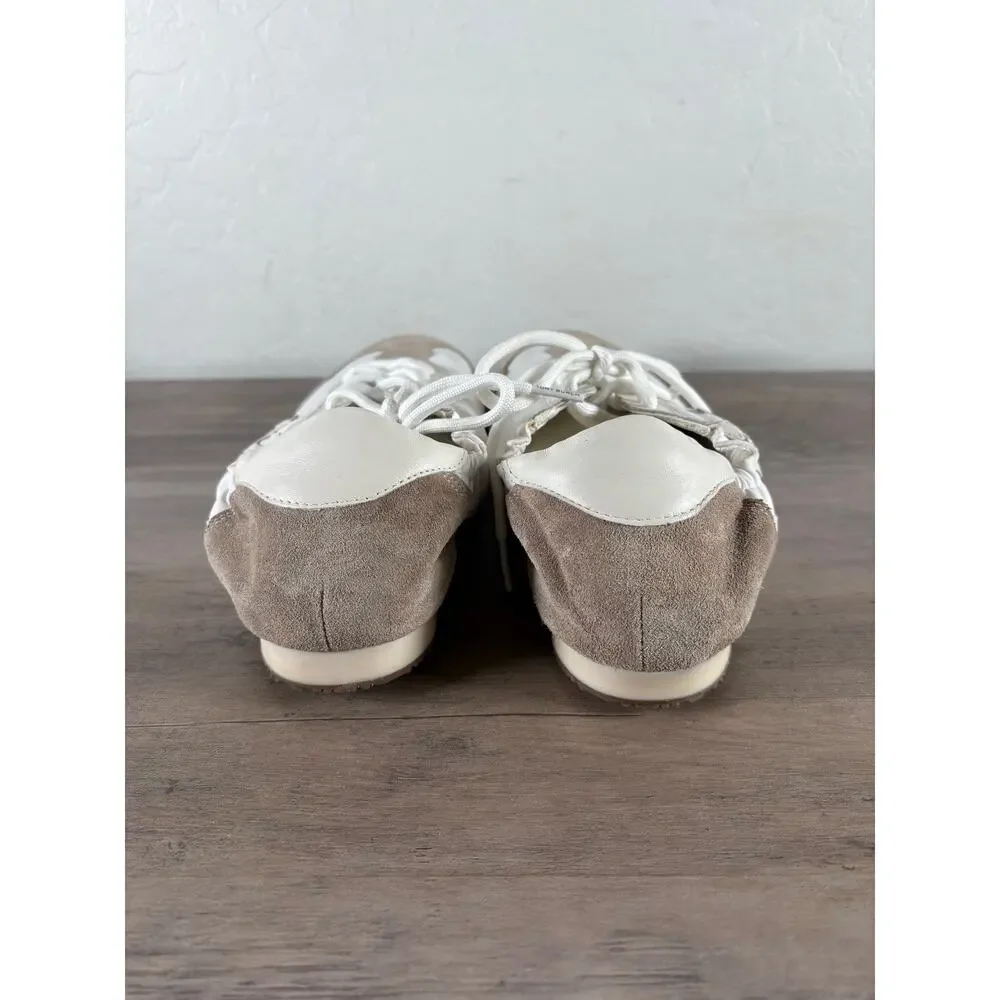 Tory Burch Bicolor Mixed Calf Leather Nylon Trainer Sneakers White Ivory Wms 9.5